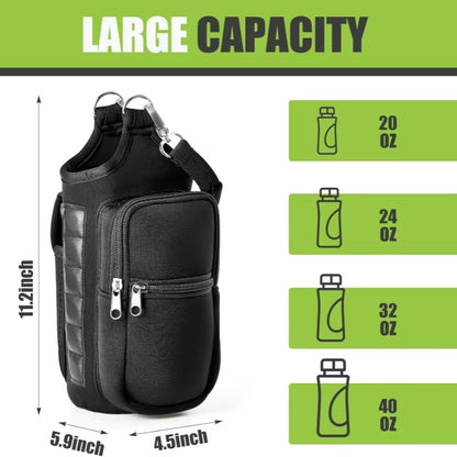 Magnetic Water Bottle Holder with Phone Pocket, Shoulder Strap, and 6 Built-In Magnets