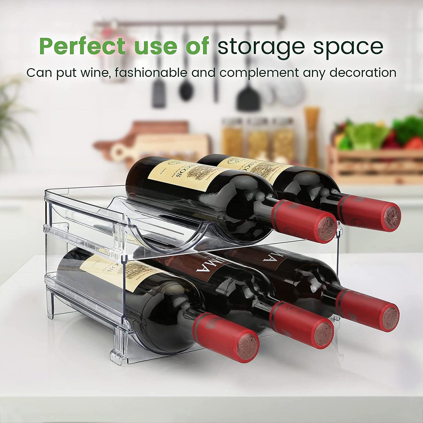 Cabinet Water Bottle Organizer Set - Stackable Storage Racks for Efficient Bottle Management (2-Pack)