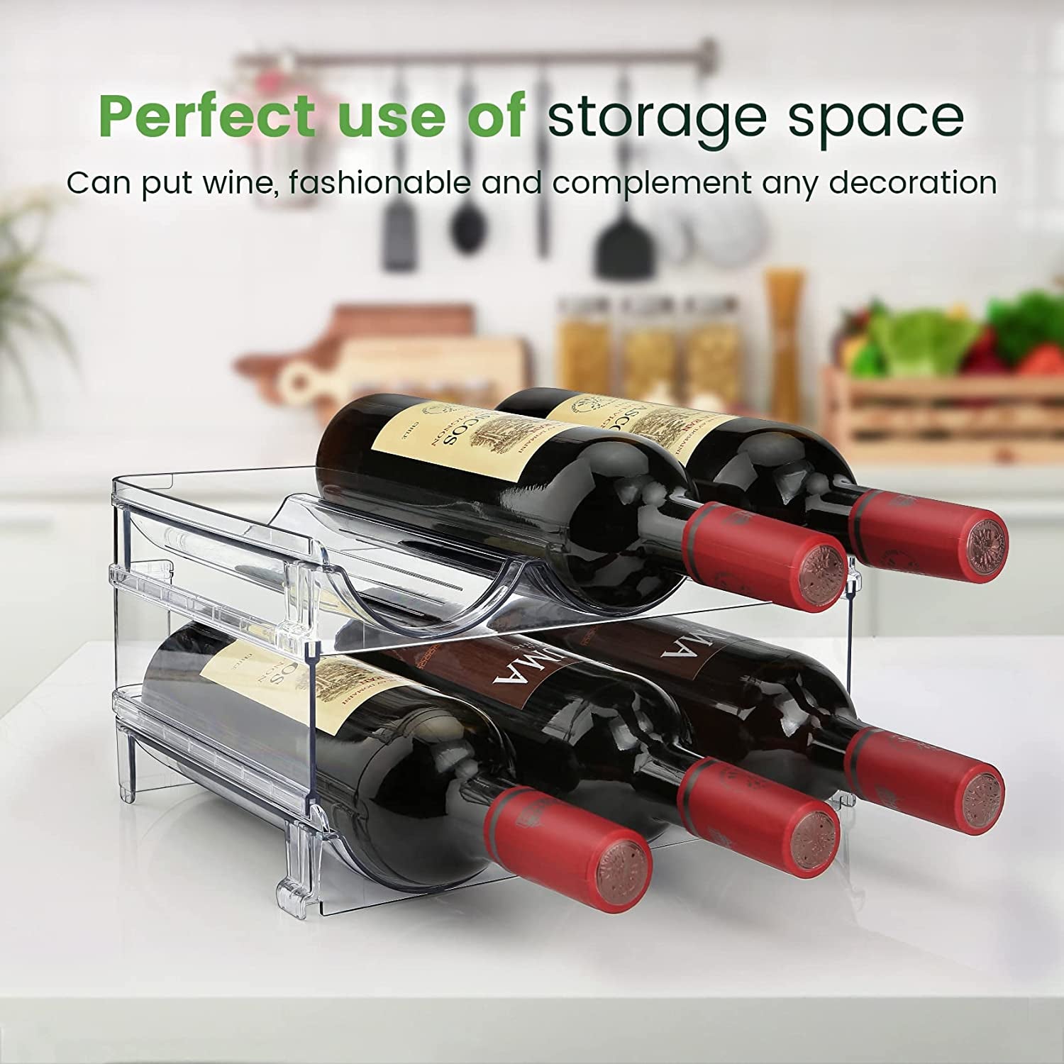 Cabinet Water Bottle Organizer Set - Stackable Storage Racks for Efficient Bottle Management (2-Pack)