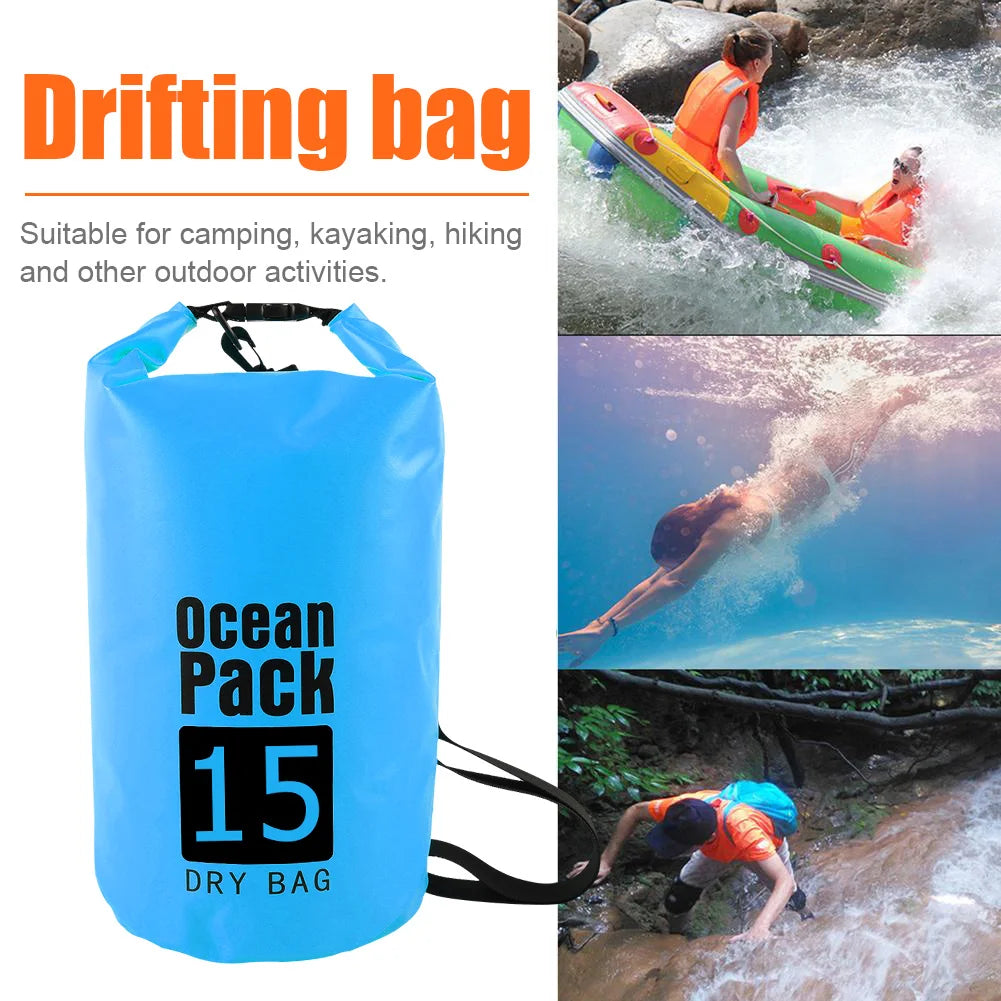 Waterproof Dry Bags for Swimming, Kayaking, Rafting, and Trekking - Available in 2L, 3L, 5L, 10L, and 15L Sizes