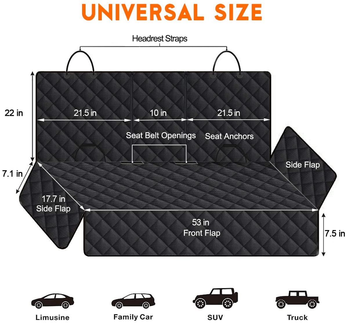 Premium Waterproof Dog Car Seat Cover - Non-Slip Back Seat Protector for SUVs, Trucks, and Cars with Middle Armrest - Black