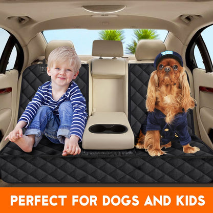 Premium Waterproof Dog Car Seat Cover - Non-Slip Back Seat Protector for SUVs, Trucks, and Cars with Middle Armrest - Black