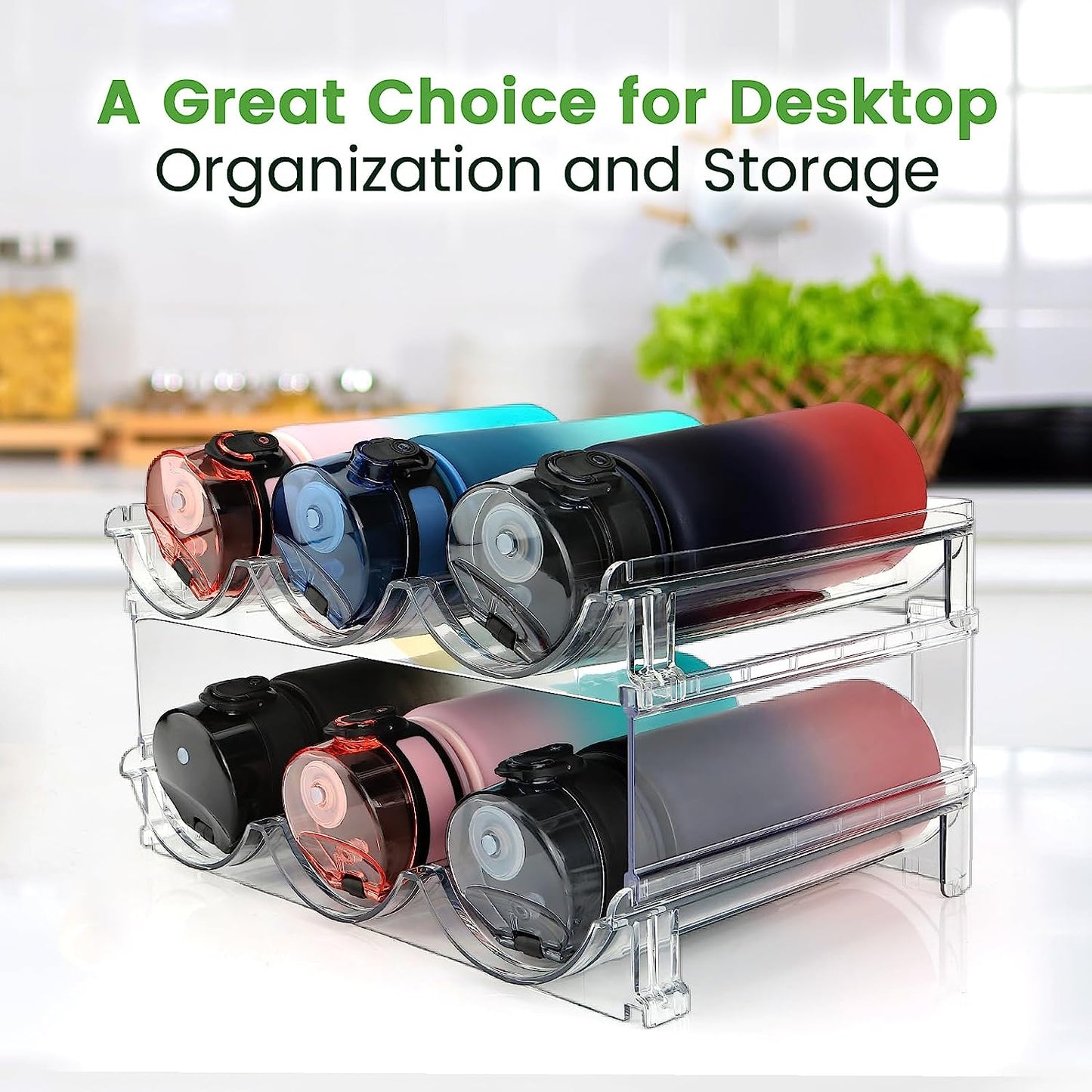 Cabinet Water Bottle Organizer Set - Stackable Storage Racks for Efficient Bottle Management (2-Pack)