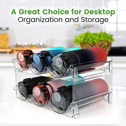 Cabinet Water Bottle Organizer Set - Stackable Storage Racks for Efficient Bottle Management (2-Pack)