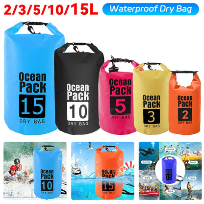 Waterproof Dry Bags for Swimming, Kayaking, Rafting, and Trekking - Available in 2L, 3L, 5L, 10L, and 15L Sizes