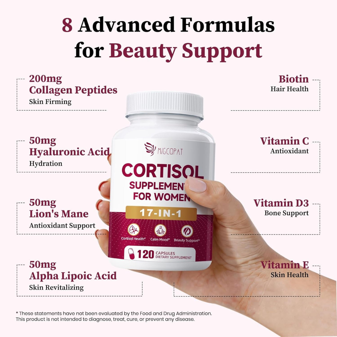17-In-1 Cortisol Supplements for Women, 8322Mg with Collagen, Magnesium Glycinate, Ashwagandha, L-Theanine for Relaxation, Stress and Sleep Support, Cortisol Reducer for Women- 120 Capsules