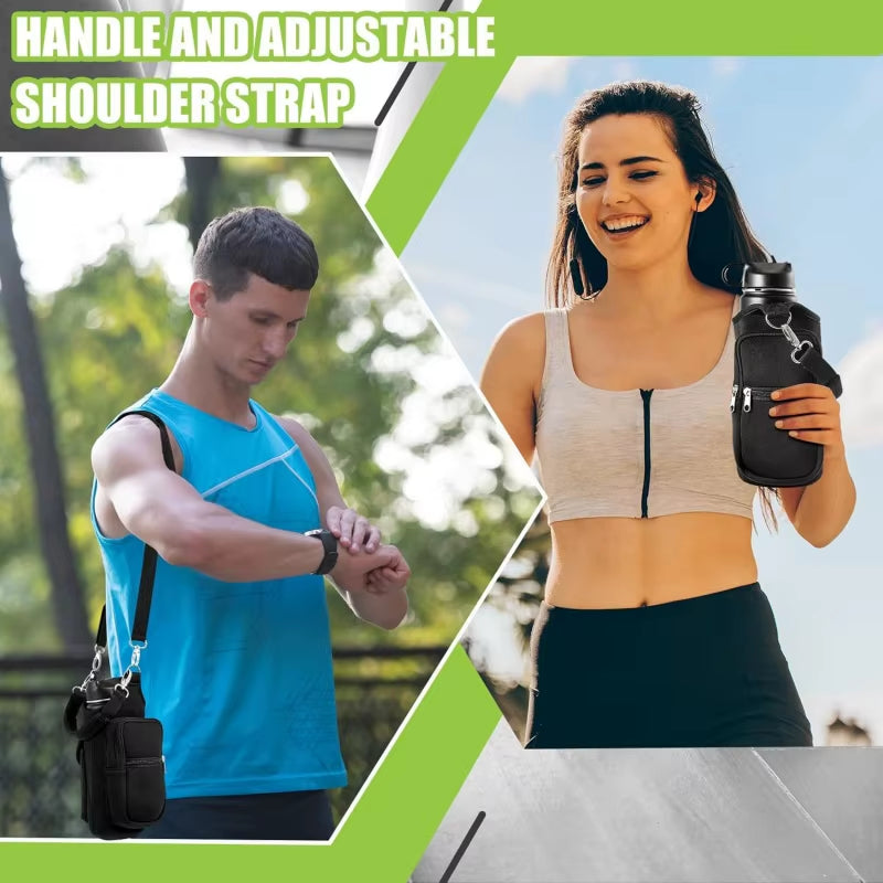 Magnetic Water Bottle Holder with Phone Pocket, Shoulder Strap, and 6 Built-In Magnets