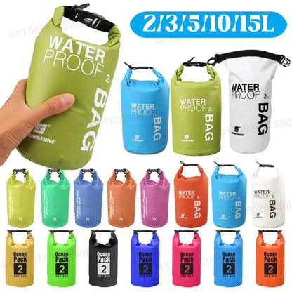 Waterproof Dry Bags for Swimming, Kayaking, Rafting, and Trekking - Available in 2L, 3L, 5L, 10L, and 15L Sizes