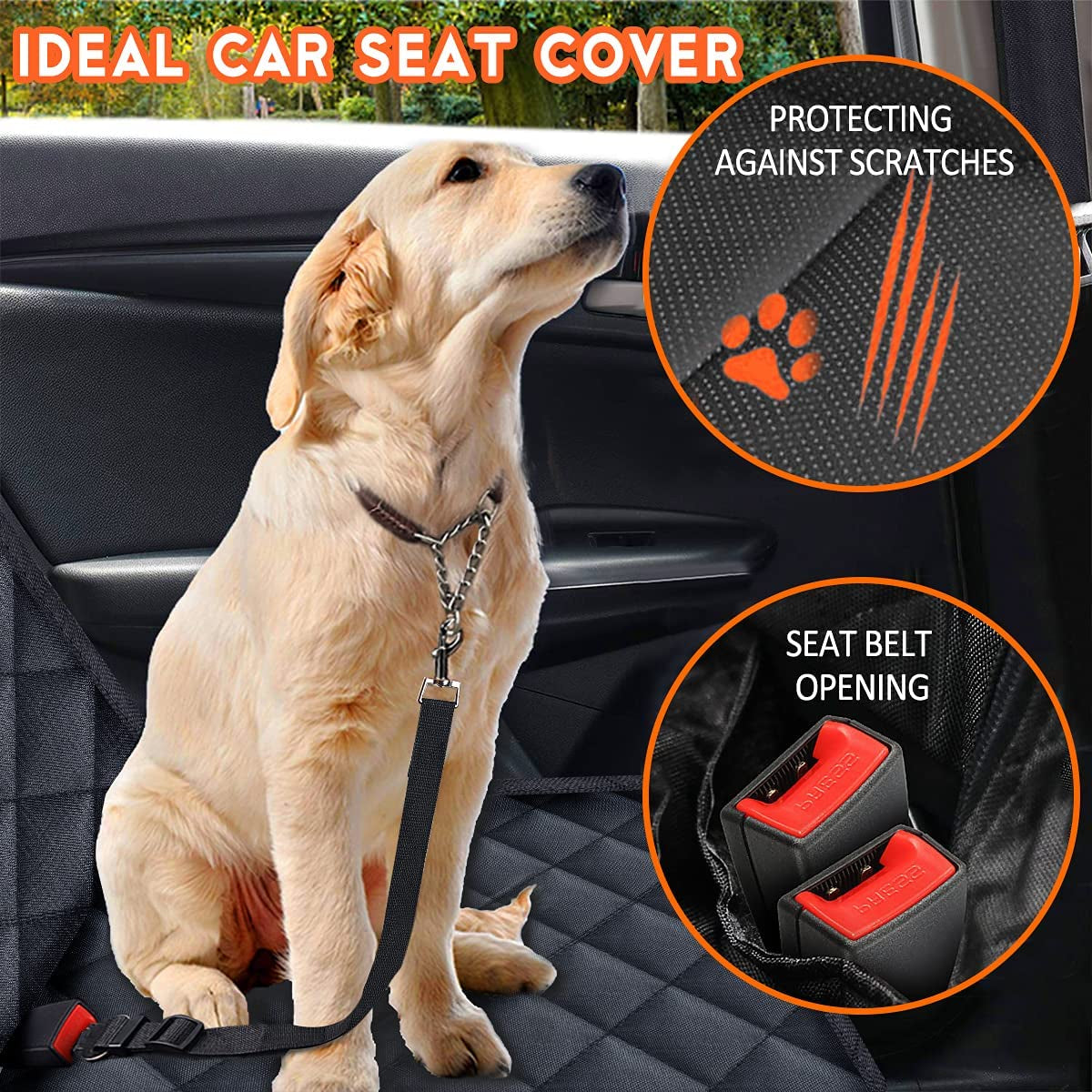 Premium Waterproof Dog Car Seat Cover - Non-Slip Back Seat Protector for SUVs, Trucks, and Cars with Middle Armrest - Black