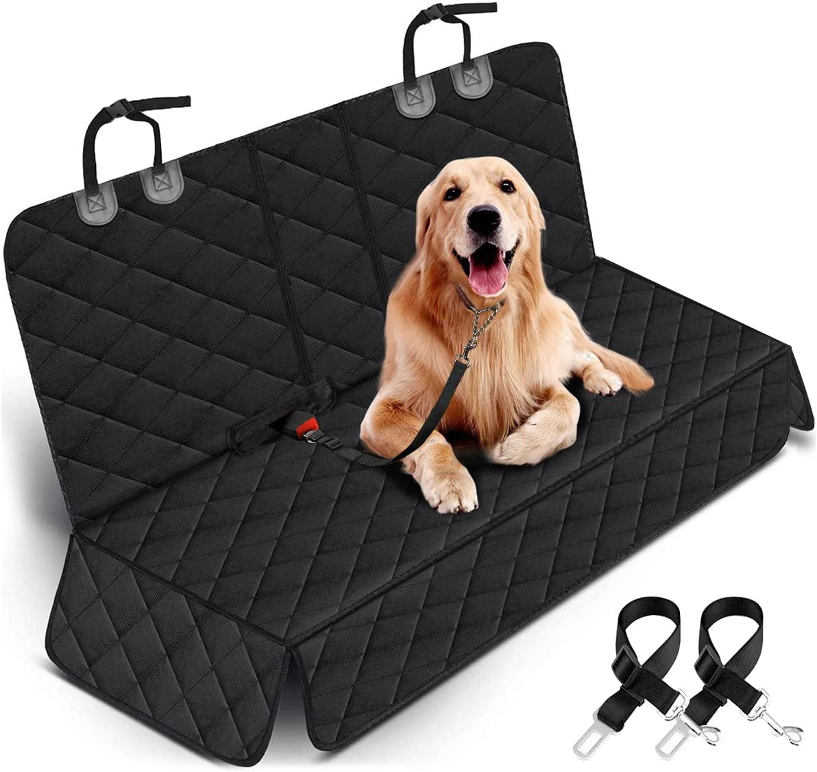 Premium Waterproof Dog Car Seat Cover - Non-Slip Back Seat Protector for SUVs, Trucks, and Cars with Middle Armrest - Black