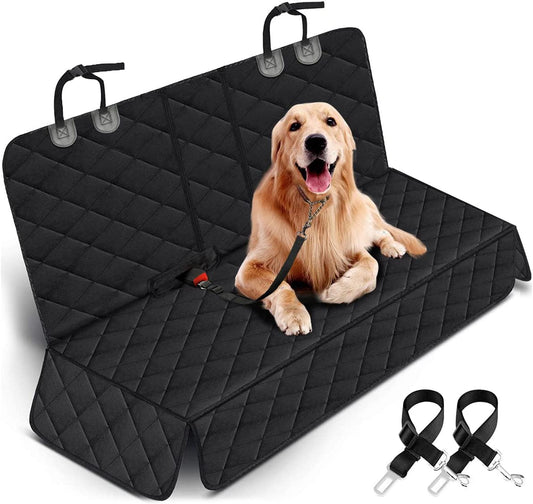 Premium Waterproof Dog Car Seat Cover - Non-Slip Back Seat Protector for SUVs, Trucks, and Cars with Middle Armrest - Black