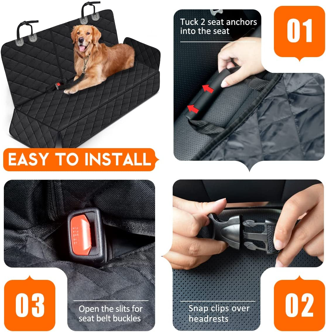 Premium Waterproof Dog Car Seat Cover - Non-Slip Back Seat Protector for SUVs, Trucks, and Cars with Middle Armrest - Black