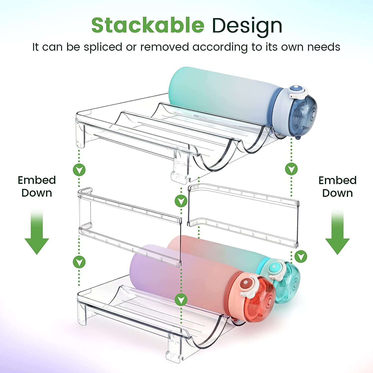 Cabinet Water Bottle Organizer Set - Stackable Storage Racks for Efficient Bottle Management (2-Pack)