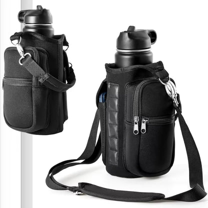 Magnetic Water Bottle Holder with Phone Pocket, Shoulder Strap, and 6 Built-In Magnets